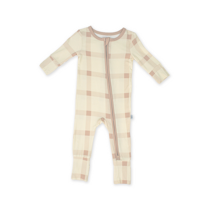AllDay Zip Romper in Sandcheck