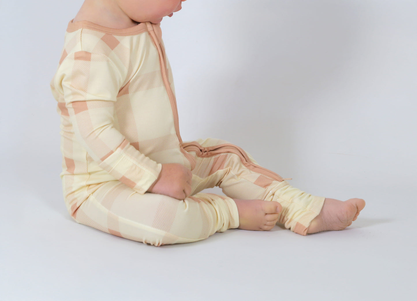 AllDay Zip Romper in Sandcheck