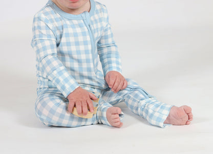 AllDay Zip Romper in Little Sky Gingham